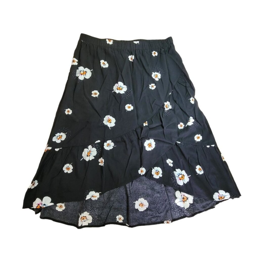 a.n.a Skirt Petite Black White Floral High Low Lightweight Layers Womens PXL‎